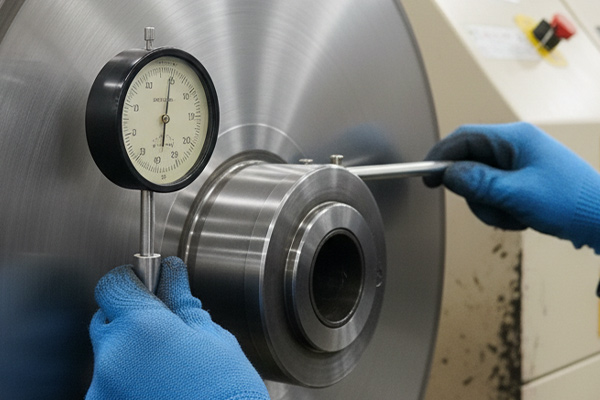 technician using a dial indicator to check blade runout